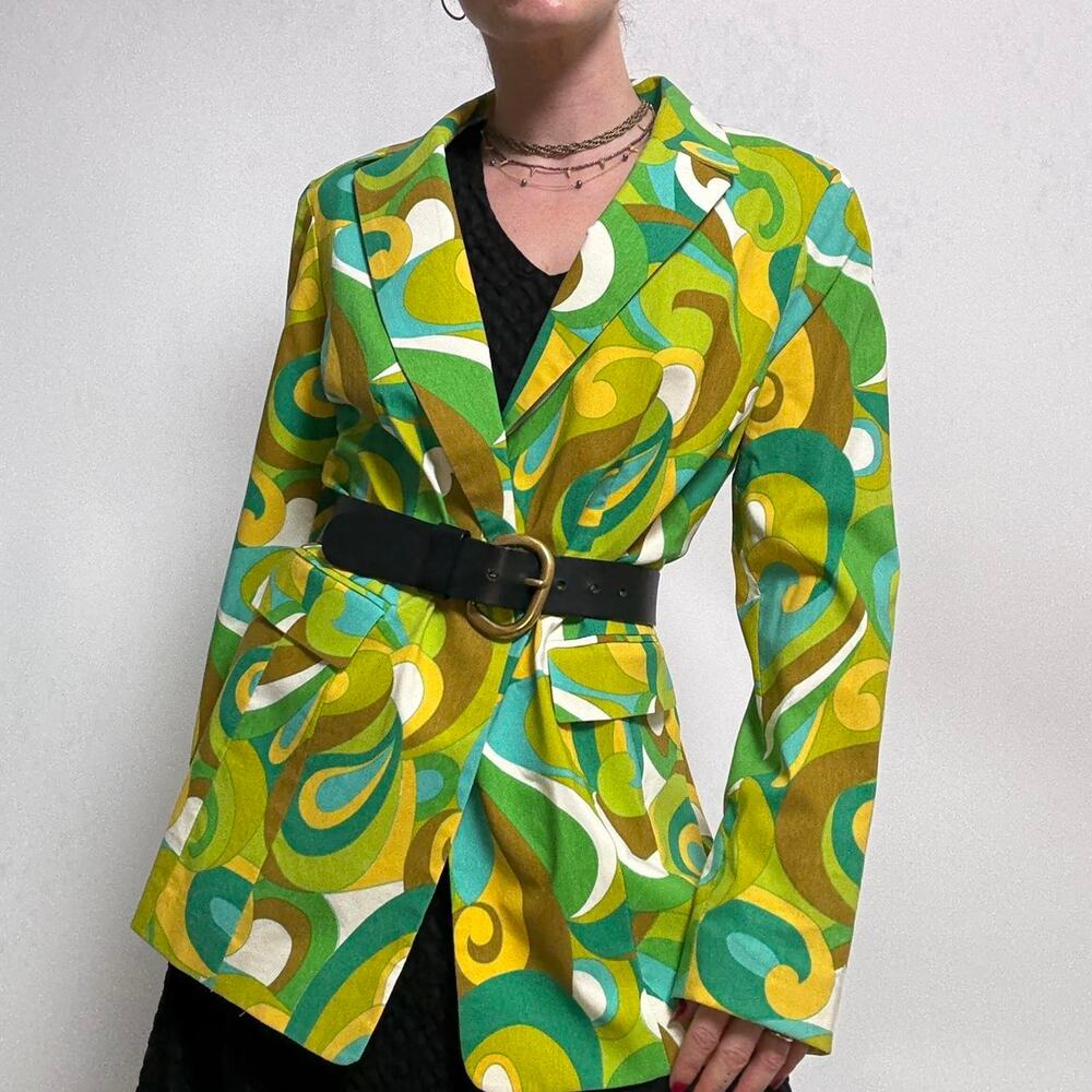Green & Yellow Mod Paisley Blazer - Summer, Made in USA, Size 10 (Fits M)